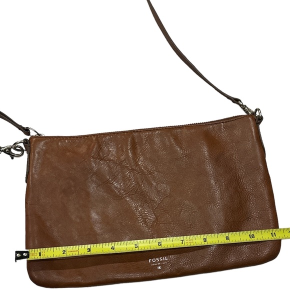 FOSSIL Carmel Brown Leather Crossbody Distressed GUC Square Organizer Bag - Picture 7 of 10